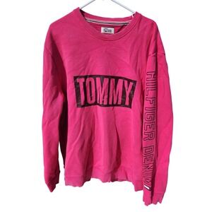 Tommy Hilfiger Denim Hot‎ Pink Graphic Sweatshirt XXL Womens Pullover Crewneck